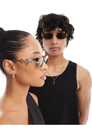 Reclaimed 90s rectangle wire sunglasses in tort