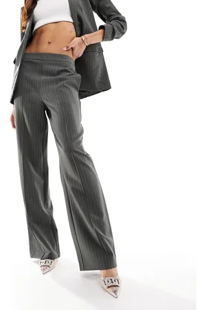 Pieces® Wide leg tailored trousers co-ord in charcoal pinstripe