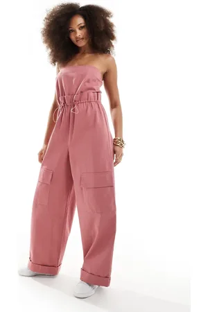 ASOS Bandeau paper bag waist utility jumpsuit in dusky