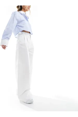 Stradivarius Tailored cotton super wide leg trousers in