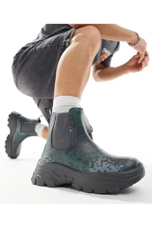 ASOS Chunky wellington boots in charcoal with monogram print