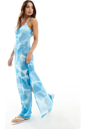 VERO MODA Mesh maxi dress with side splits in watercolour print