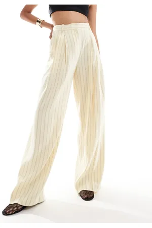 MANGO Selection stripe linen mix straight leg trouser in