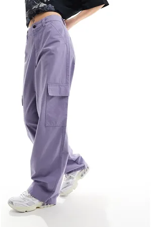 Dr Denim Donna Cargo wide straight fit cargo trousers in lavendar blue granite