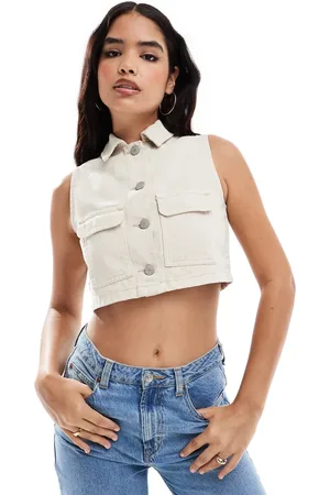 Threadbare Cropped denim waistcoat in ecru
