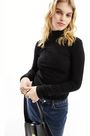 MANGO High neck pointelle detail top in