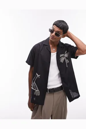 Topman Short sleeve embroidered palm shirt in