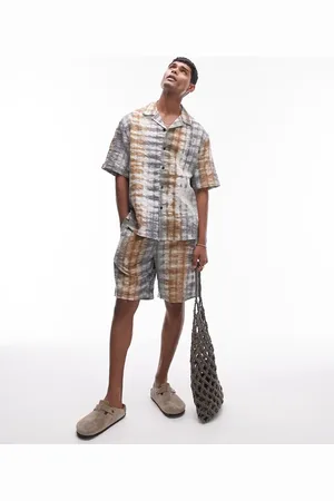 Topman Co-ord short sleeve tie dye seersucker shirt in
