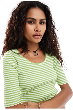 SELECTED Jesmine ribbed stripe short sleeve top in