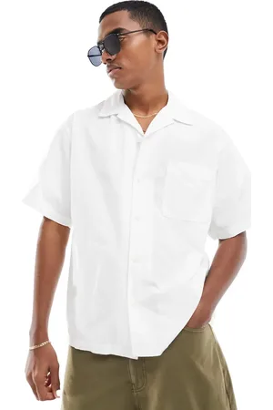 SELECTED Boxy oversized revere collar seersucker shirt in