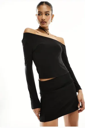 Fashionkilla Slinky off shoulder top with neck tie in