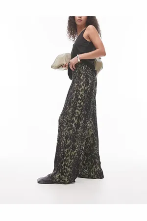 Topshop Leopard plisse trouser in khaki
