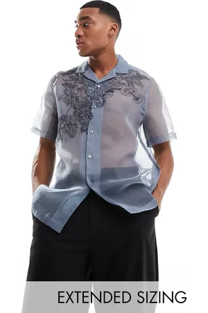 ASOS Relaxed revere shirt with floral embroidery in
