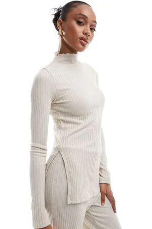 VERO MODA Rib jersey longline top co-ord in stone