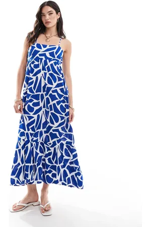 ONLY Strappy tiered maxi dress in abstract print