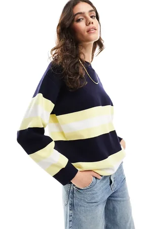 MANGO Half stripe oversized jumper in and yellow