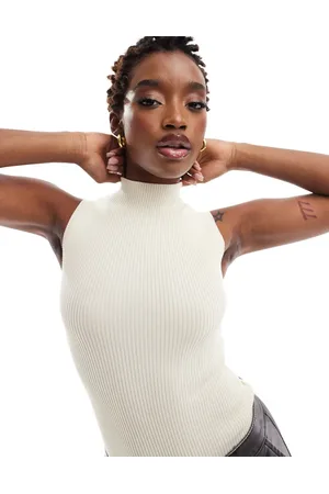 In The Style High neck knitted bodysuit in cream