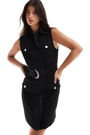 Morgan Sleeveless buckle belt detail mini blazer dress in