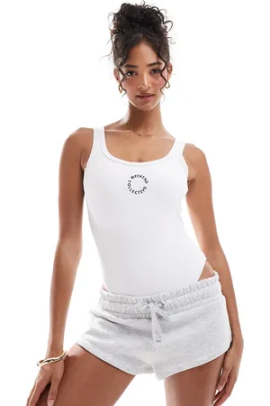 ASOS Scooped back swimsuit with embroidered logo in rib
