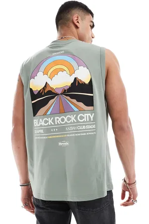 Only & Sons Oversized vest with Black Rock back print in sage