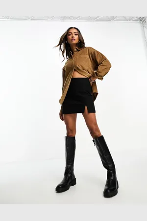 Monki Long sleeve cord shirt in