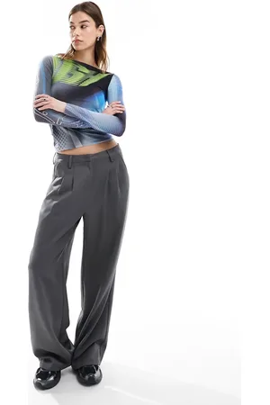 Weekday Sheer mesh boatneck printed long sleeve top in