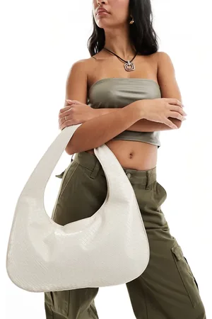 Glamorous Woven shoulder tote bag in cream