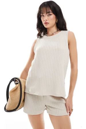 VERO MODA Ribbed jersey top co-ord in stone