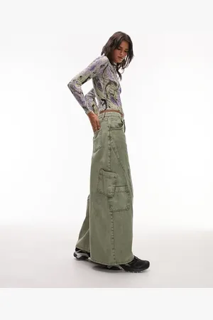 Topshop Super wide washed skate cargo trouser in khaki