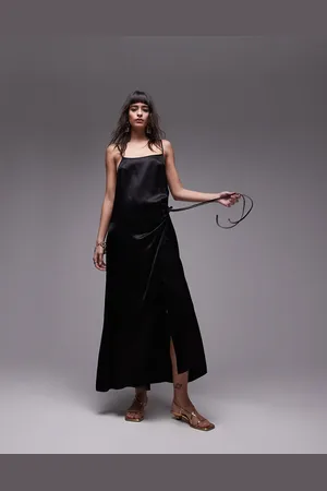 Topshop Premium square neck wrap midi slip in