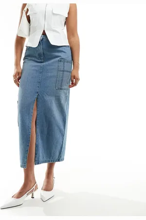 Whistles Cora utility denim maxi skirt