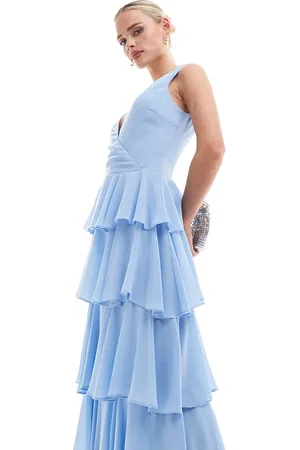 TFNC TFNC Bridesmaids Petite chiffon tiered maxi dress in powder