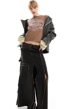 Reclaimed Spliced shredded denim maxi skirt