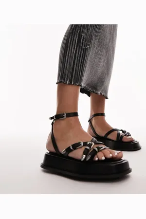 Topshop Kayla leather strappy sandal with buckle detail in