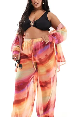 In The Style X Perrie Sian exclusive semi sheer wide leg beach trousers co-ord in ombre