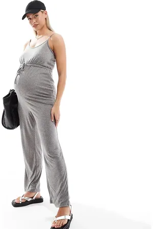 Mama;licious Mamalicious Maternity jersey tie waist jumpsuit in charcoal melange