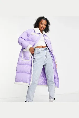 Miss Selfridge Petite borg contrast puffer maxi coat in