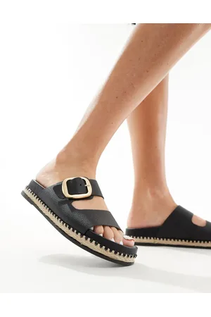 Schuh Tish double buckle espadrille slides in leather