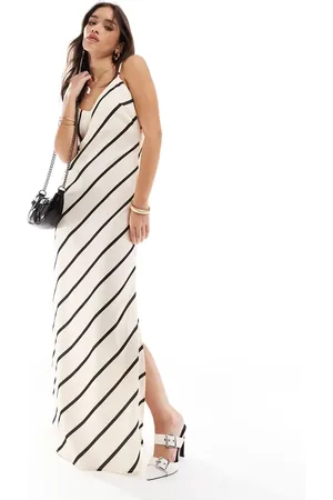 Pretty Lavish Satin slip maxi dress in asymmetric stripe