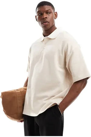 SELECTED Oversized rugby polo shirt in cream with collar