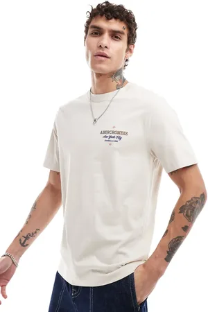 Abercrombie & Fitch Tile inspired logo centre and back print classic fit t-shirt in beige