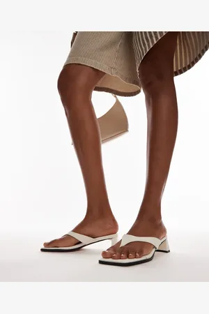 Topshop Indy toe post mid heeled sandals in off croc