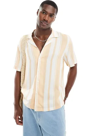 River Island Revere collar shirt in peach stripe