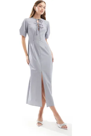 ASOS Puff sleeve tie front midi dress