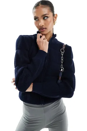 Fashionkilla Bubble knitted zip through jumper in navy