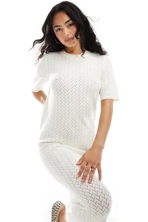 SELECTED Femme knitted crochet maxi dress in beige