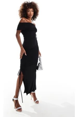 Kaiia Slinky fold detail offer shoulder maxi dress in