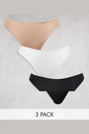 ASOS Curve 3 pack no VPL & lace thong in black, white & beige