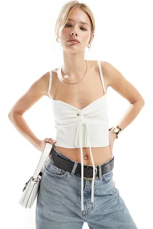 Miss Selfridge Knit rib twist detail cami in cream