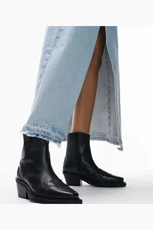 Topshop Wide Fit Lena leather western ankle boot in